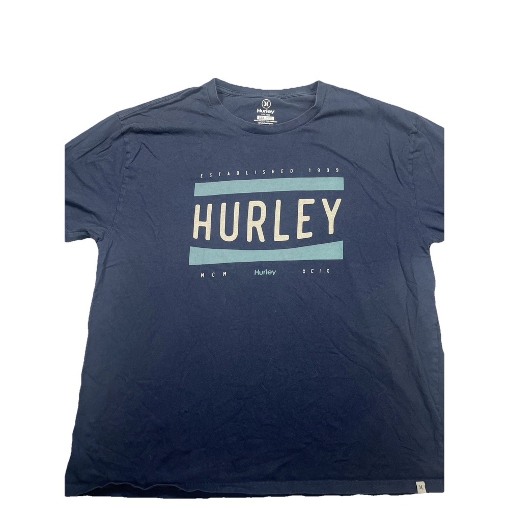 Hurley Men's XXL Navy‎ Blue Graphic T-Shirt EST 1999 100% Cotton Short Sleeve